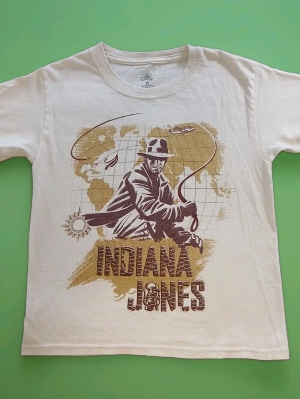Disney Indiana Jones Childs Size XS (4) Shirt Cream with Brown and Gold Print